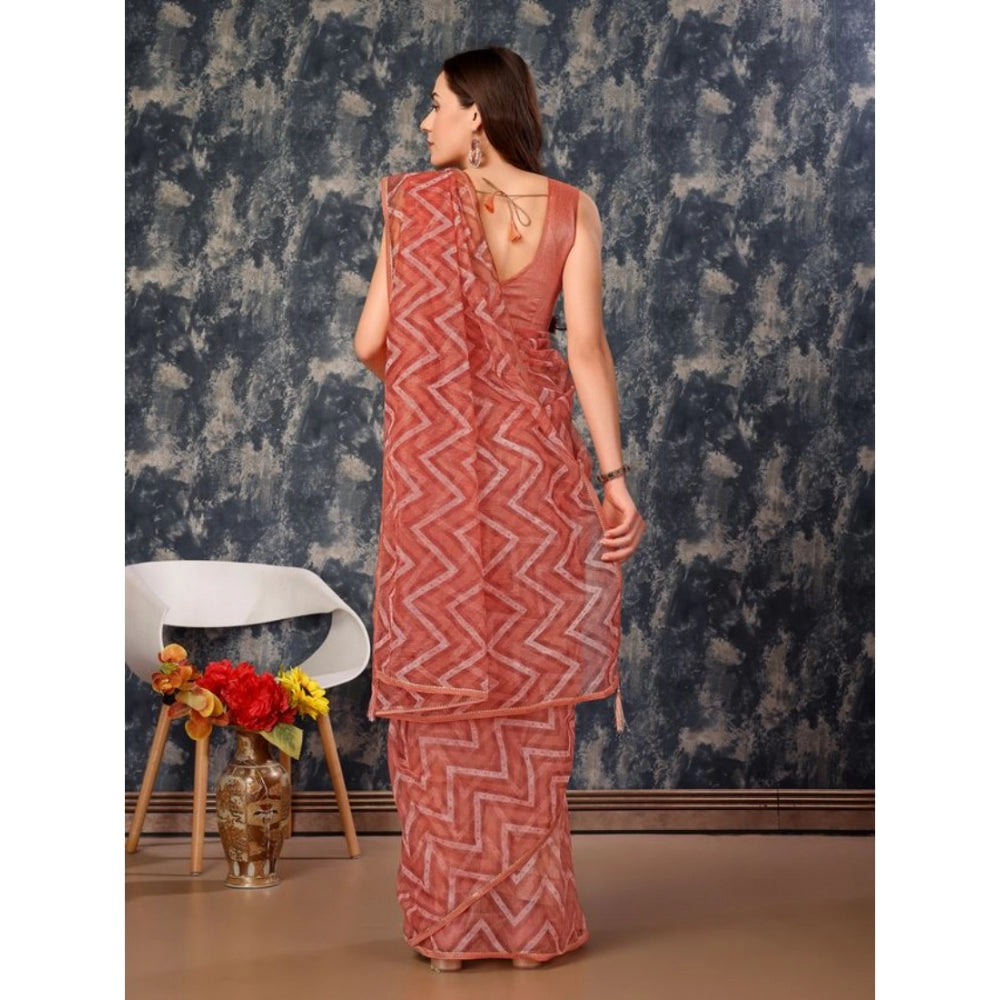 Sensational Linen Zig Zag Saree With Blouse Piece