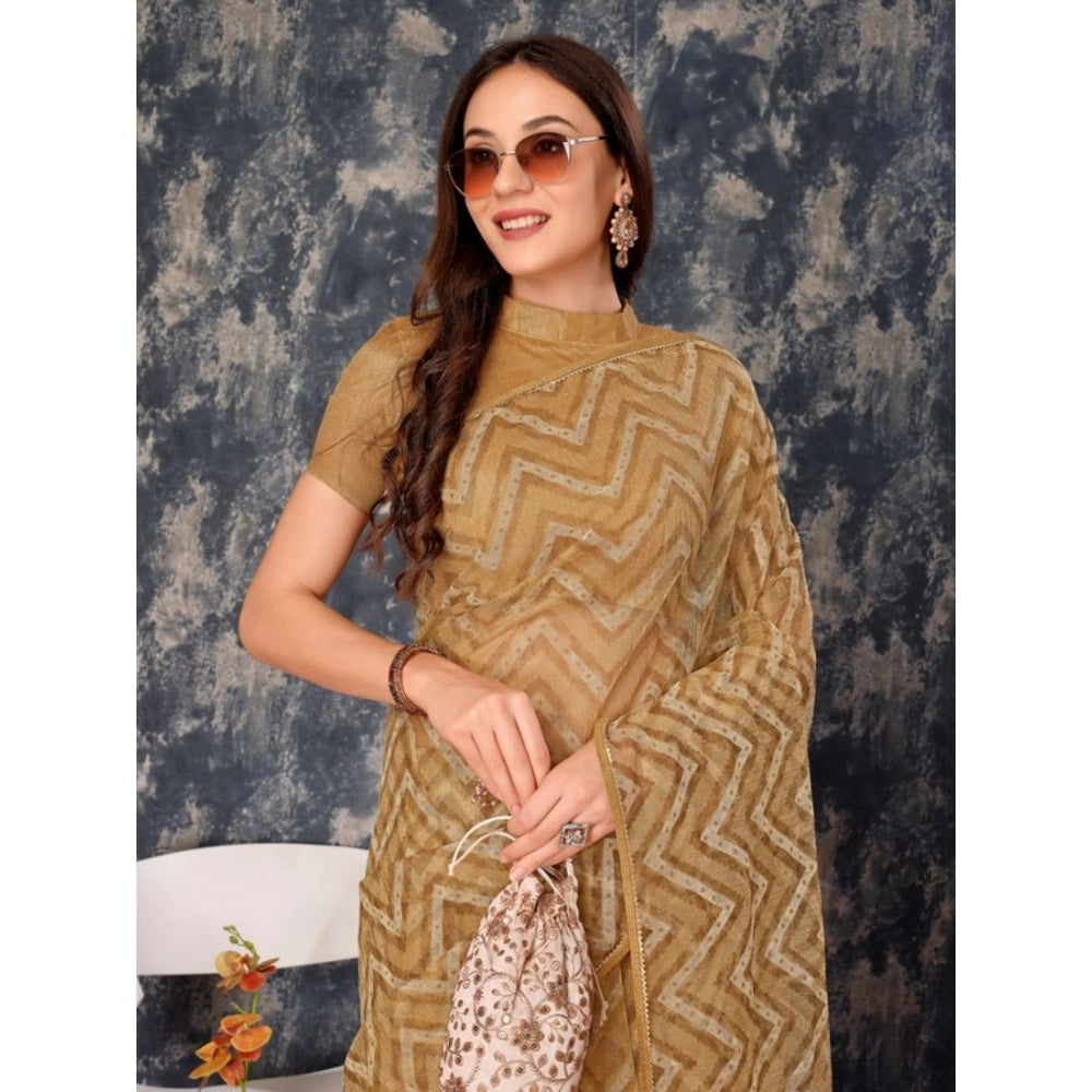 Sensational Linen Zig Zag Saree With Blouse Piece