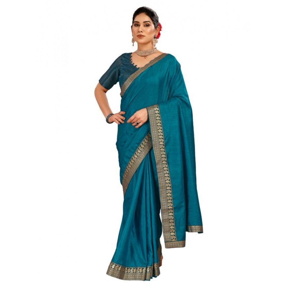 Alluring Vichitra Plain Saree With Blouse Piece