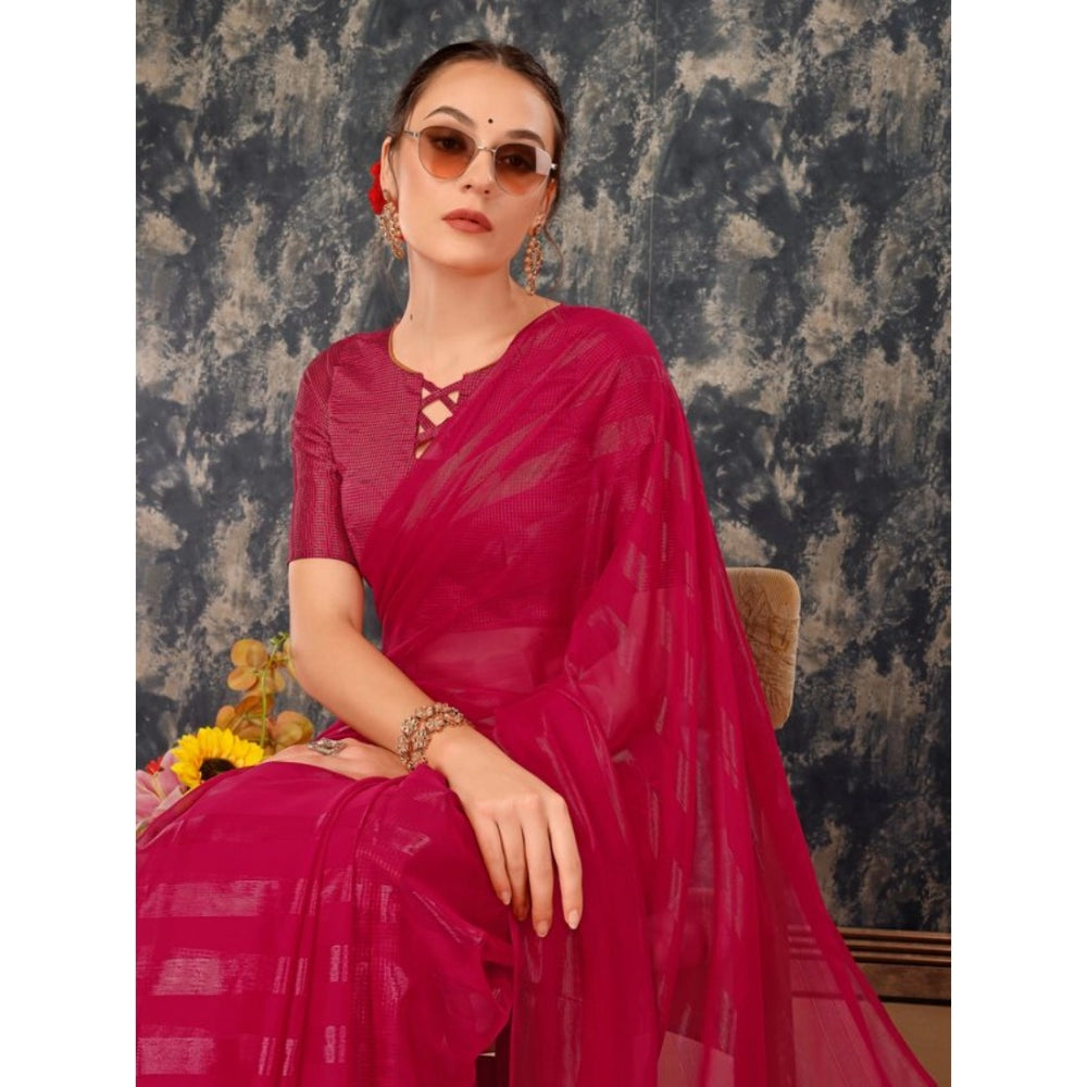 Stylish Chiffon Fabric Line Saree With Blouse Piece