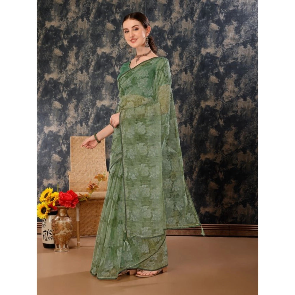 Sensational Linen Floral Printed Saree With Blouse Piece