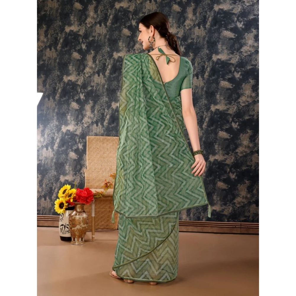 Sensational Linen Zig Zag Saree With Blouse Piece