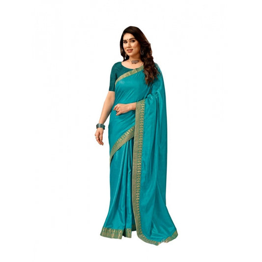 Alluring Vichitra Plain Saree With Blouse Piece