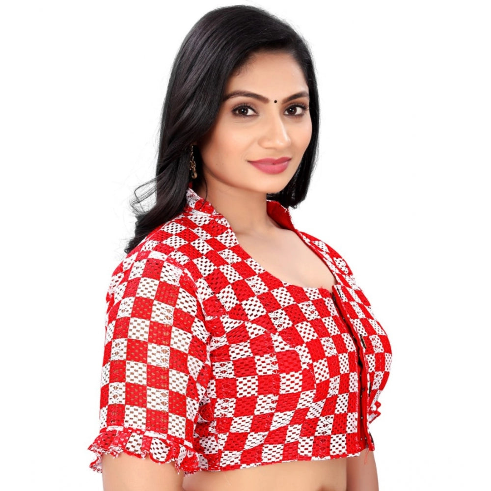 Attractive Cotton Blend Checks Readymade Blouse