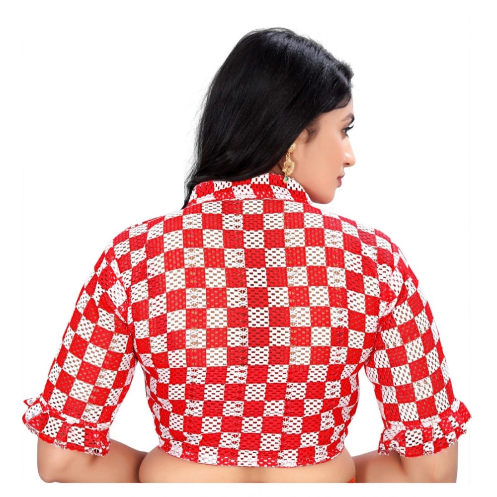 Attractive Cotton Blend Checks Readymade Blouse