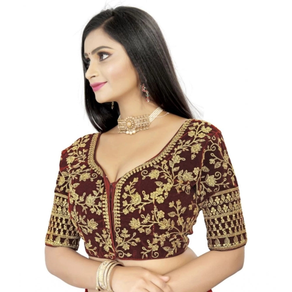 Sensational Velvet Embroidered Readymade Blouse