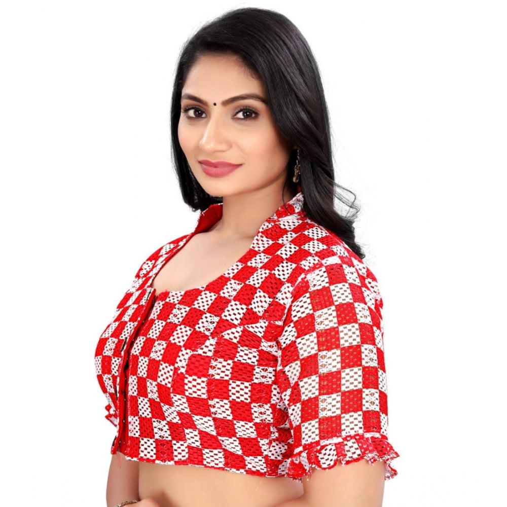 Attractive Cotton Blend Checks Readymade Blouse