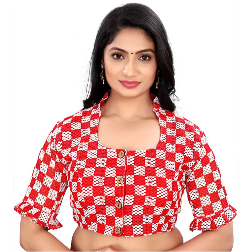 Attractive Cotton Blend Checks Readymade Blouse