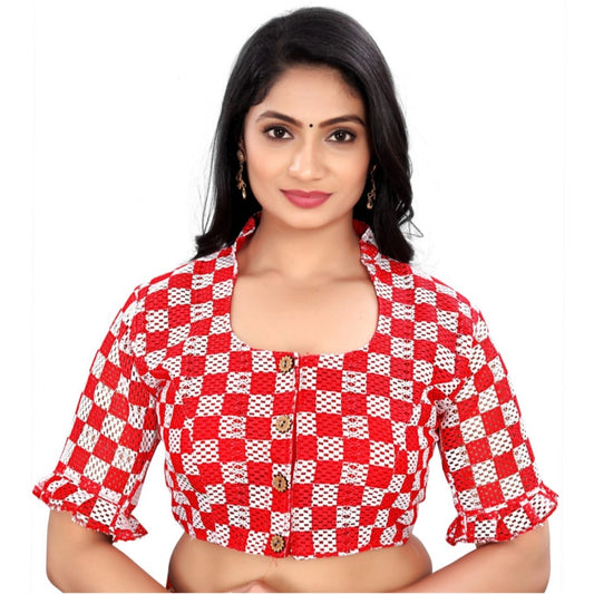 Attractive Cotton Blend Checks Readymade Blouse