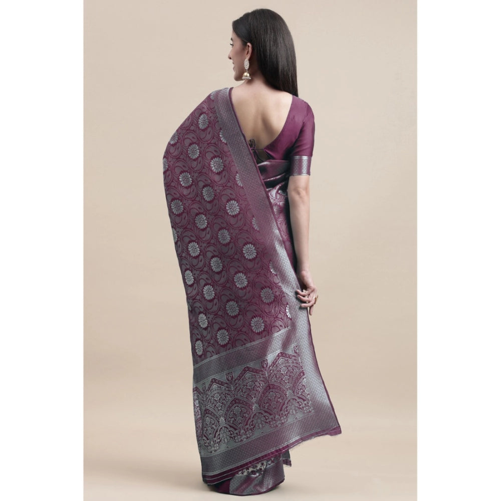 Elegant Kanjivaram Silk Designer Silver Weaving Saree With Blouse Piece