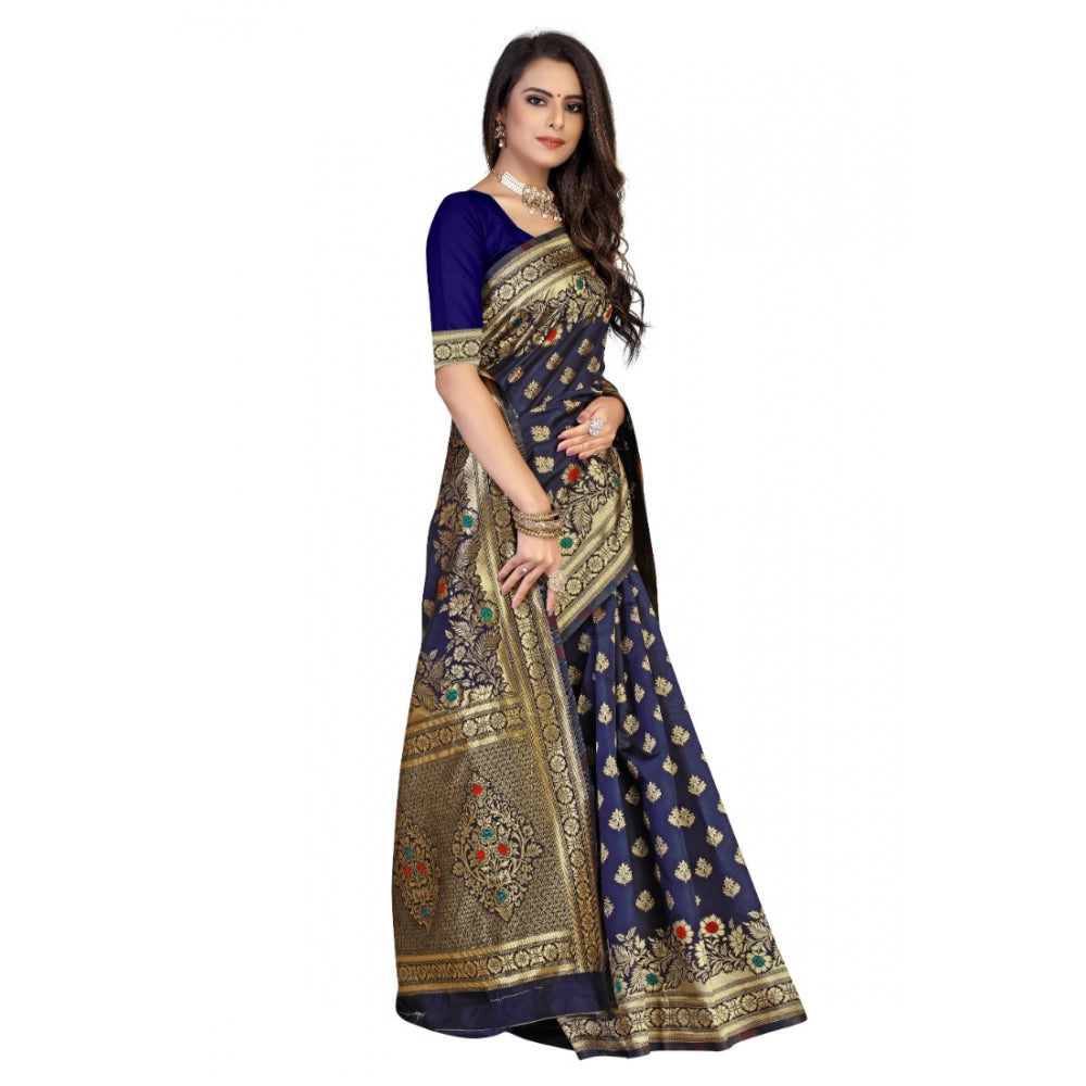 Alluring Banarasi Silk Designer Weaving Saree With Blouse Piece