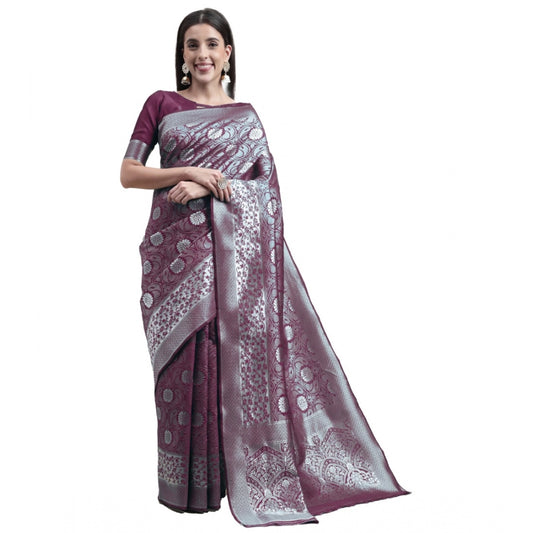 Elegant Kanjivaram Silk Designer Silver Weaving Saree With Blouse Piece