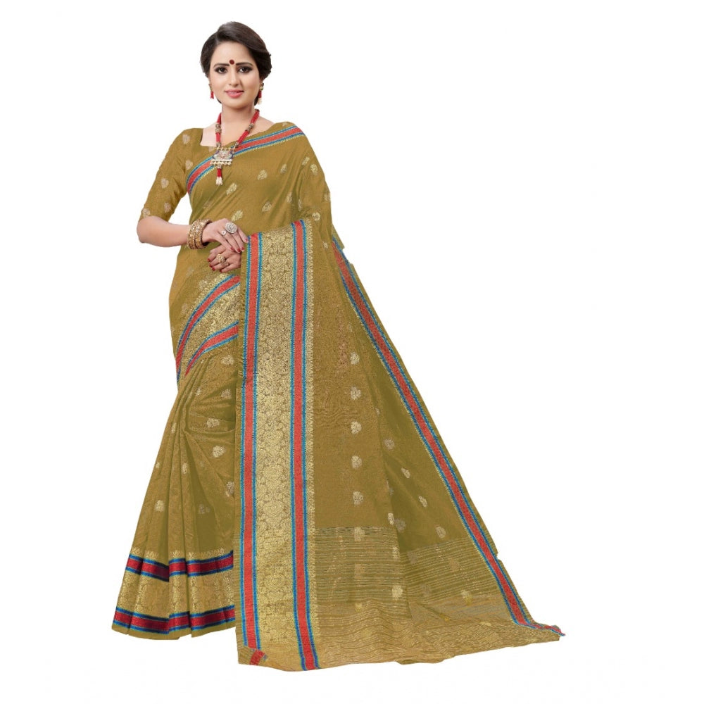 Stylish Cotton Silk Designer Weaving Saree With Blouse Piece