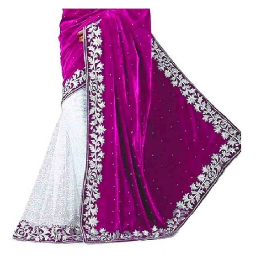 Voguish Velvet Embroidered Saree With Blouse Piece