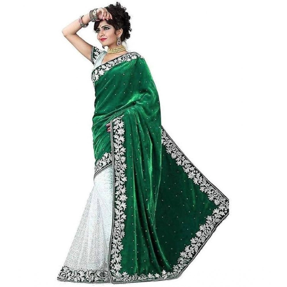 Voguish Velvet Embroidered Saree With Blouse Piece