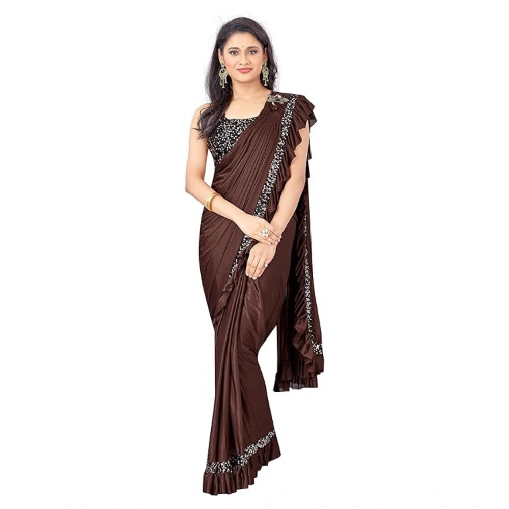 Lovely Lycra Solid Saree With Blouse Piece