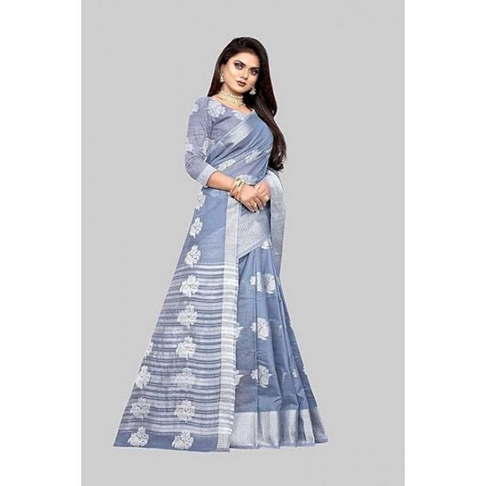 Voguish Cotton Silk Floral Saree With Blouse Piece