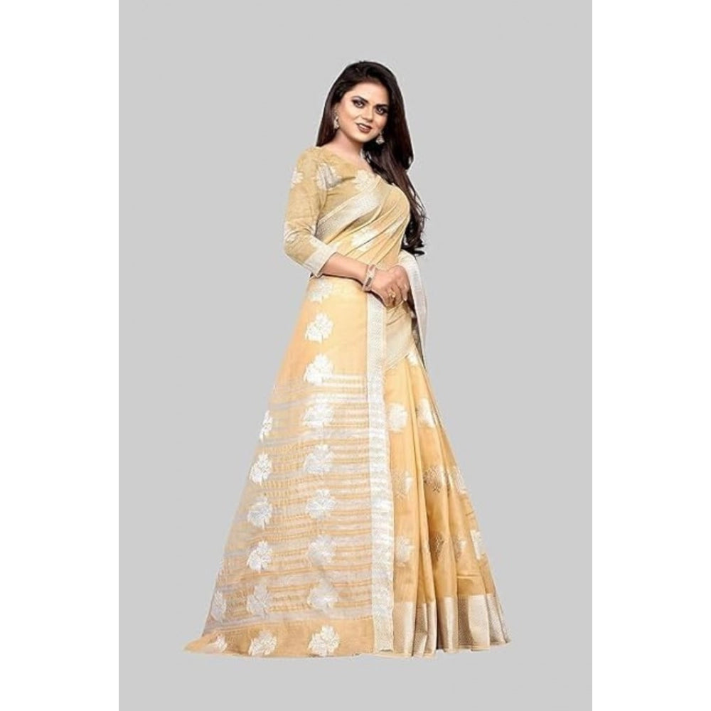 Voguish Cotton Silk Floral Saree With Blouse Piece