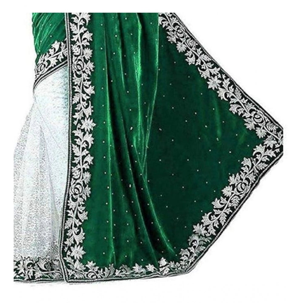 Voguish Velvet Embroidered Saree With Blouse Piece