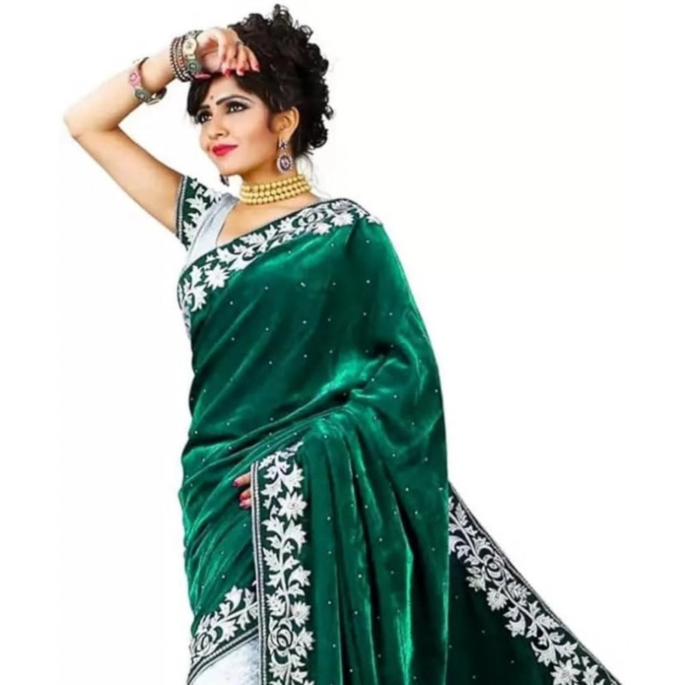 Voguish Velvet Embroidered Saree With Blouse Piece