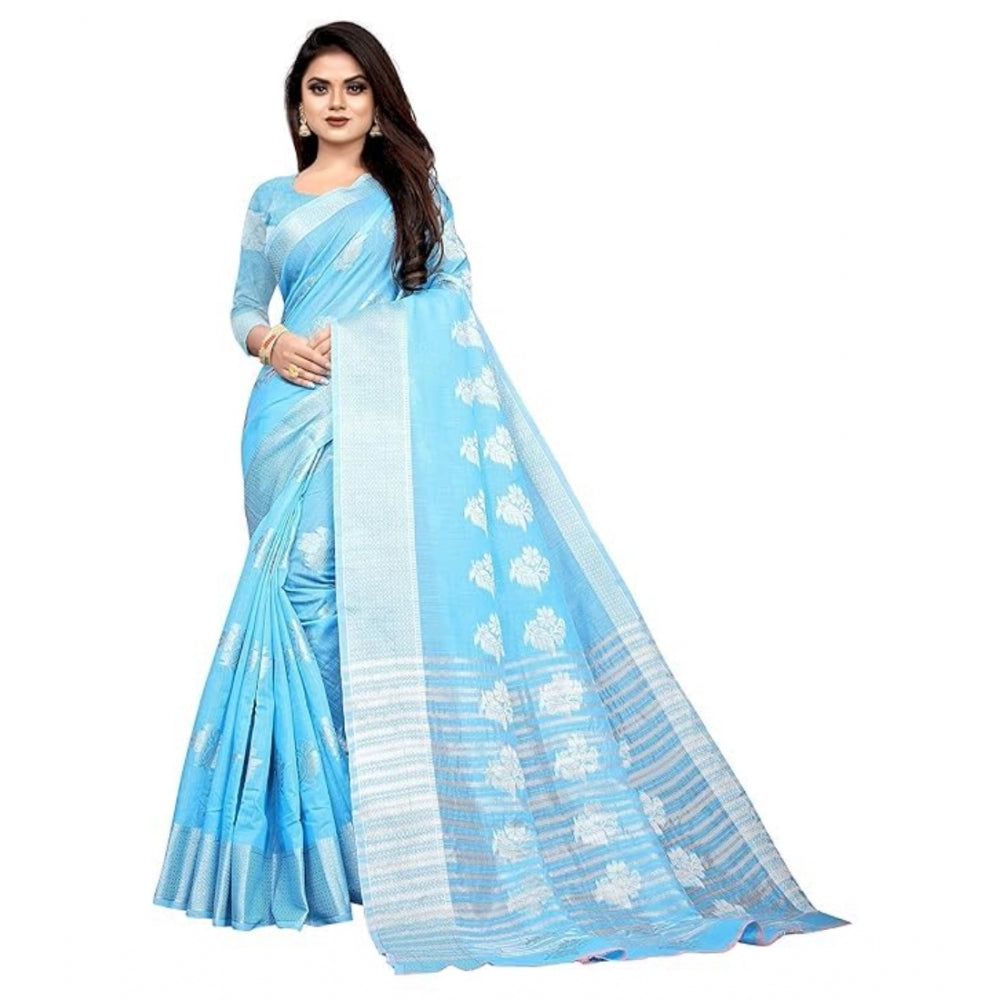 Voguish Cotton Silk Floral Saree With Blouse Piece