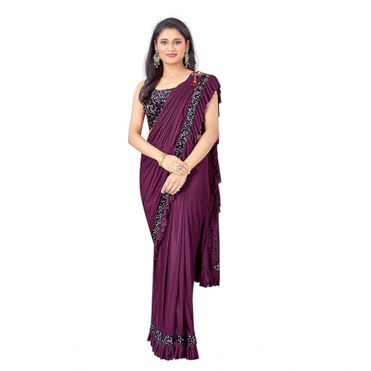 Lovely Lycra Solid Saree With Blouse Piece