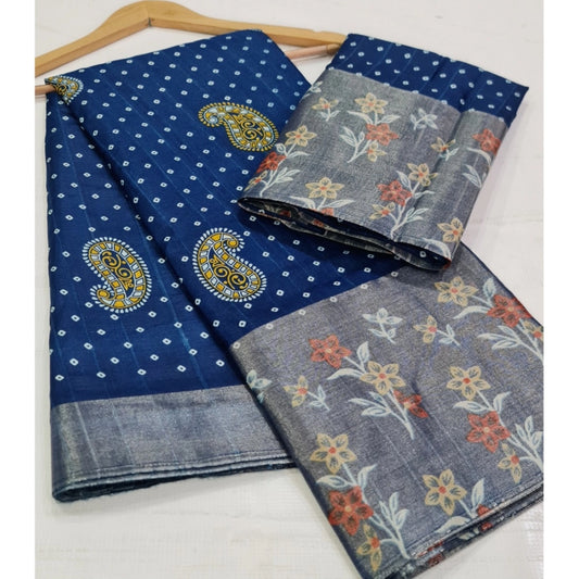 Astonishing Cotton Silk Printed Saree With Blouse Piece