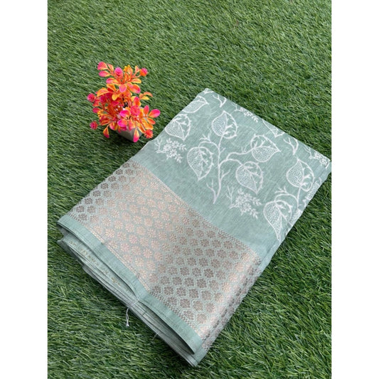 Amazing Cotton Blend Printed Saree With Blouse Piece