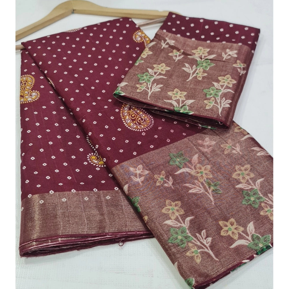 Astonishing Cotton Silk Printed Saree With Blouse Piece