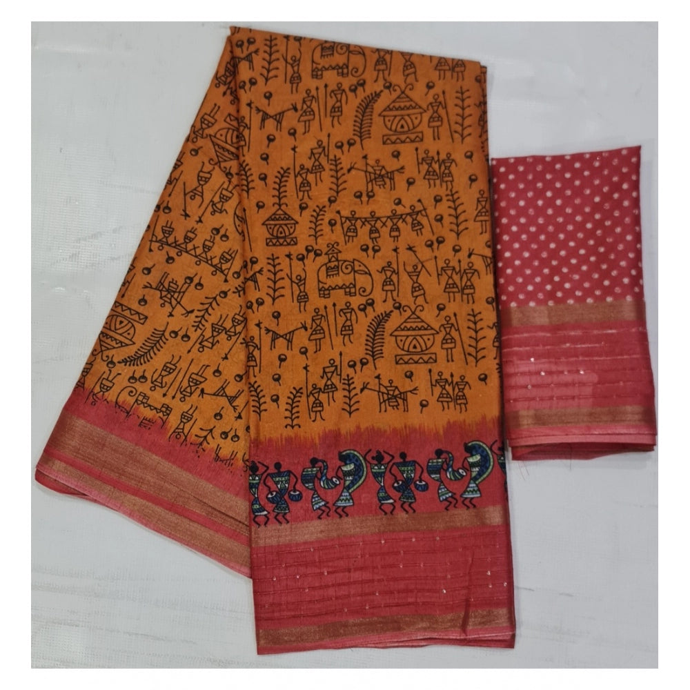 Superior Cotton Printed Saree With Blouse Piece