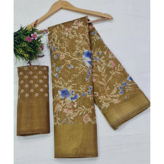 Sizzling Cotton Printed Saree With Blouse Piece