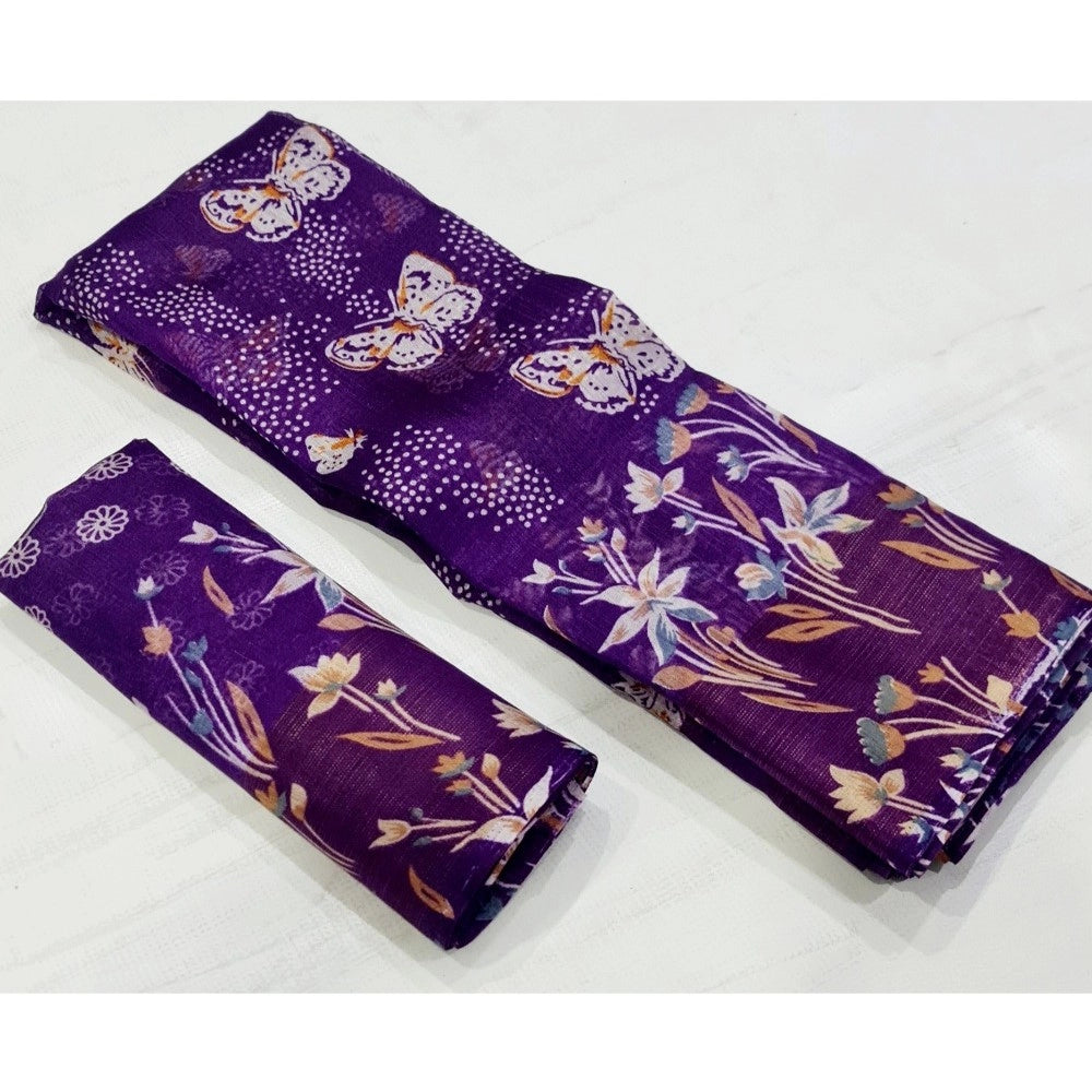 Sizzling Cotton Printed Saree With Blouse Piece