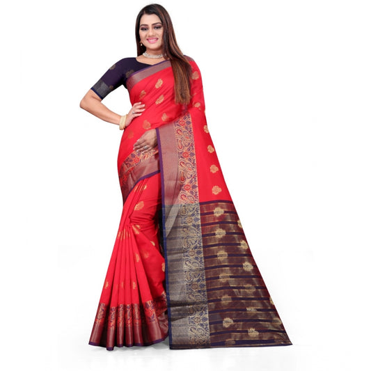 Appealing Silk Blend Woven Saree With Blouse Piece