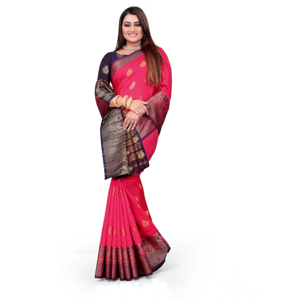 Appealing Silk Blend Woven Saree With Blouse Piece