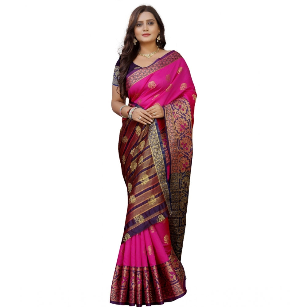 Appealing Silk Blend Woven Saree With Blouse Piece