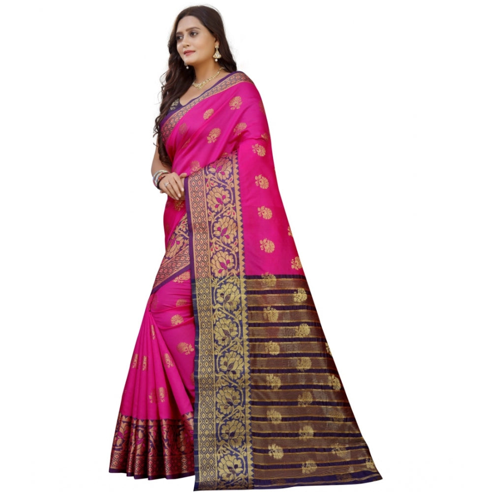 Appealing Silk Blend Woven Saree With Blouse Piece