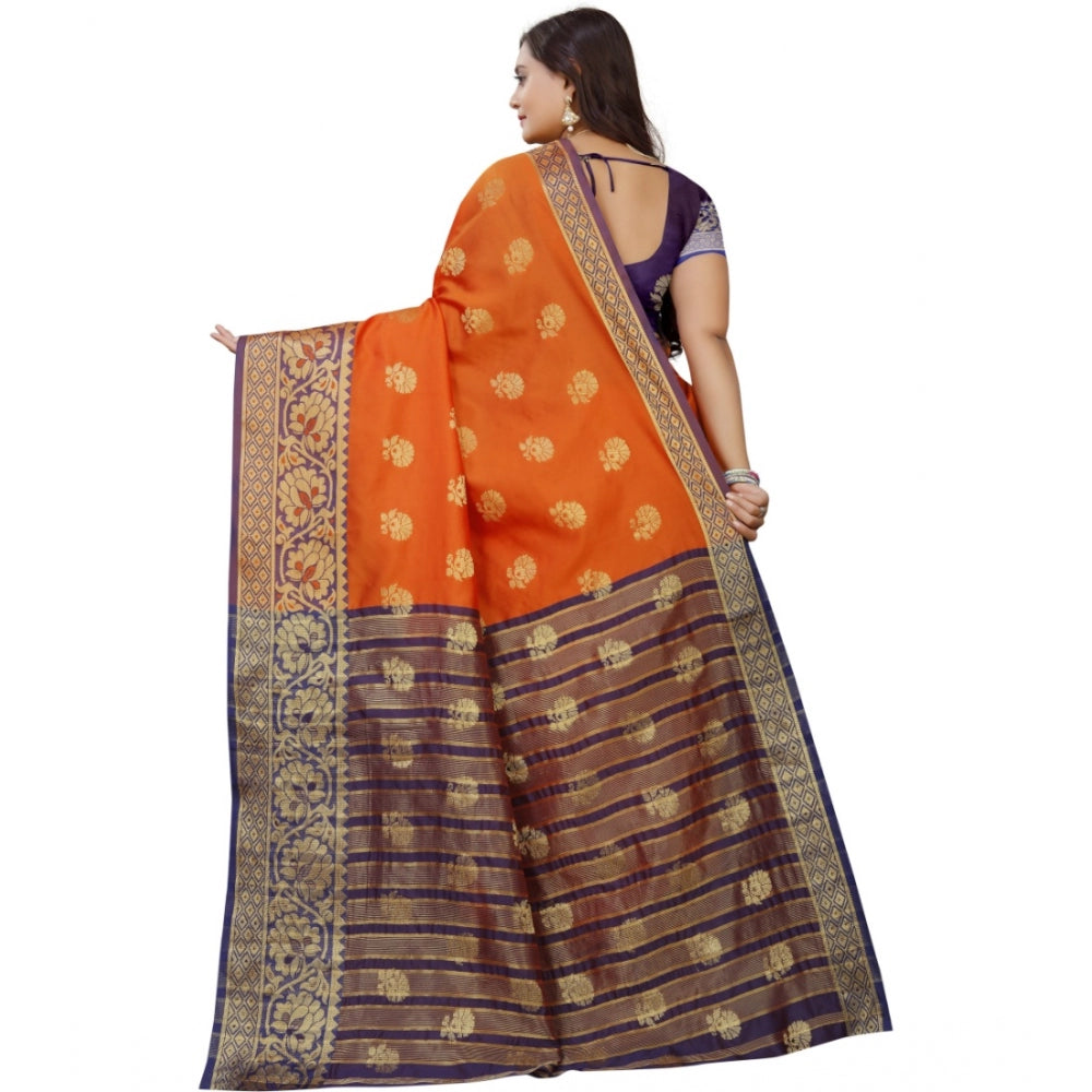 Appealing Silk Blend Woven Saree With Blouse Piece