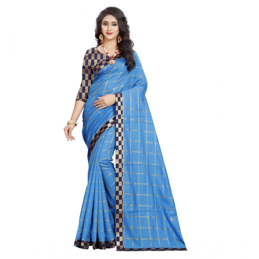 Charming Cotton Silk Checkered Saree With Blouse Piece