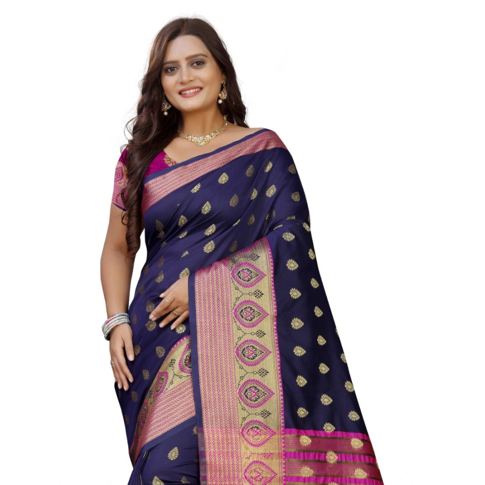 Appealing Silk Blend Woven Saree With Blouse Piece