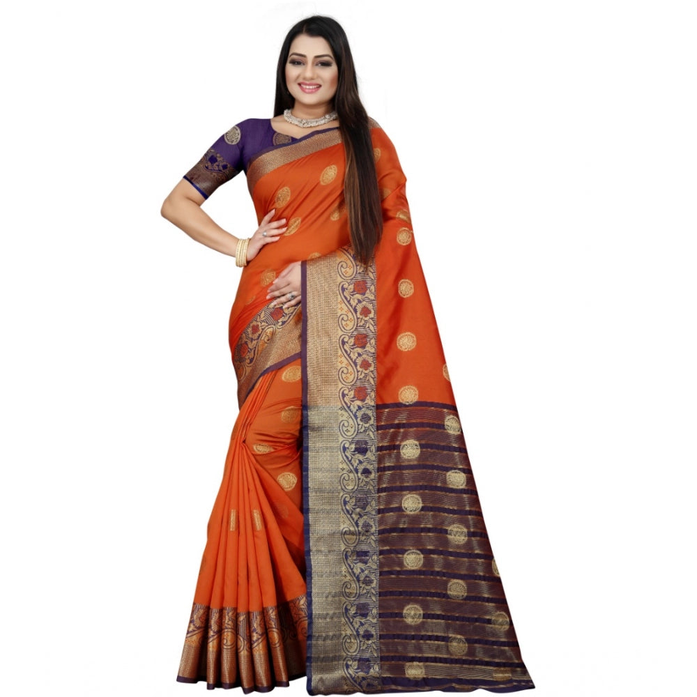 Appealing Silk Blend Woven Saree With Blouse Piece