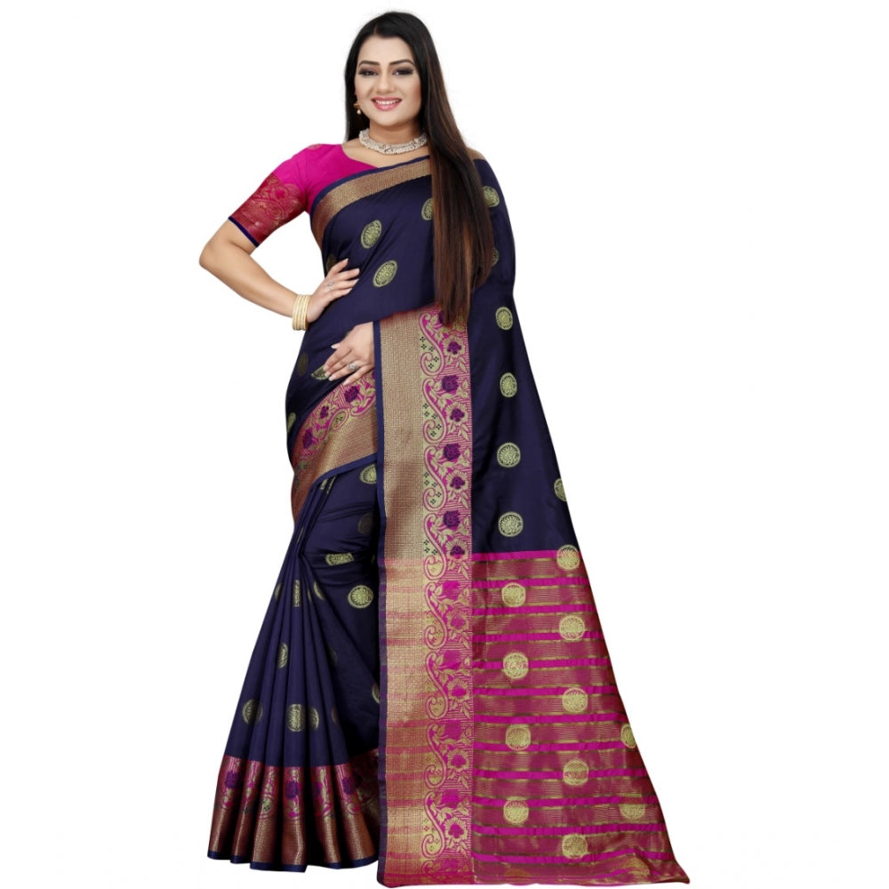 Appealing Silk Blend Woven Saree With Blouse Piece