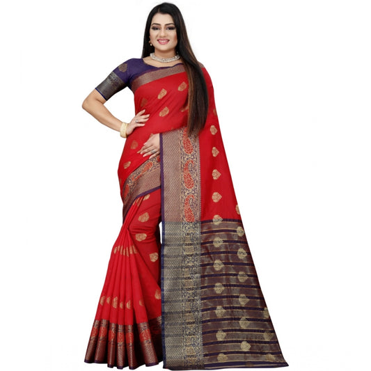 Appealing Silk Blend Woven Saree With Blouse Piece