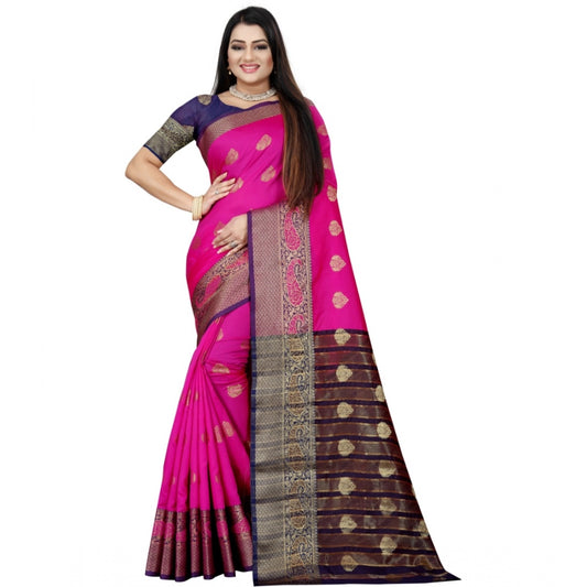 Appealing Silk Blend Woven Saree With Blouse Piece