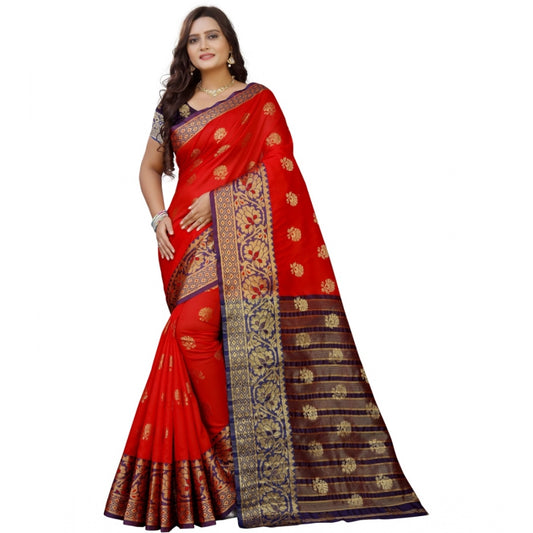 Appealing Silk Blend Woven Saree With Blouse Piece