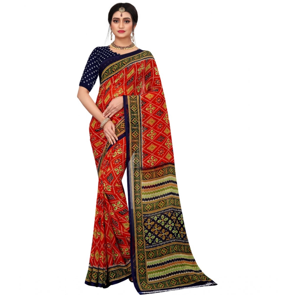 Fabulous Georgette Floral Print Saree With Blouse Piece