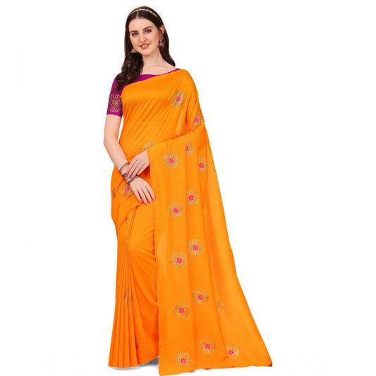 Incredible Silk Blend Embroidered Saree With Blouse Piece