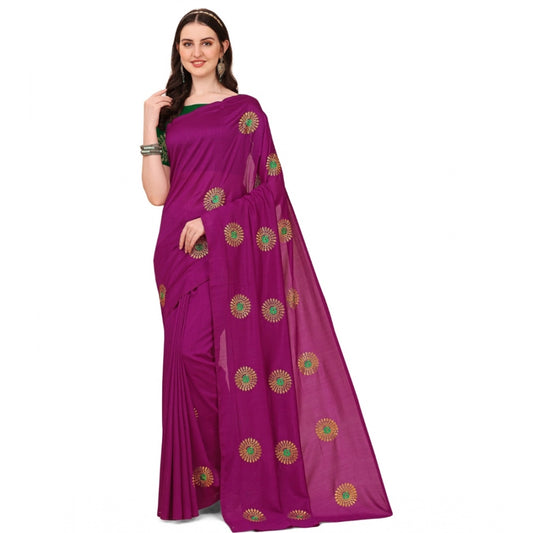 Incredible Silk Blend Embroidered Saree With Blouse Piece