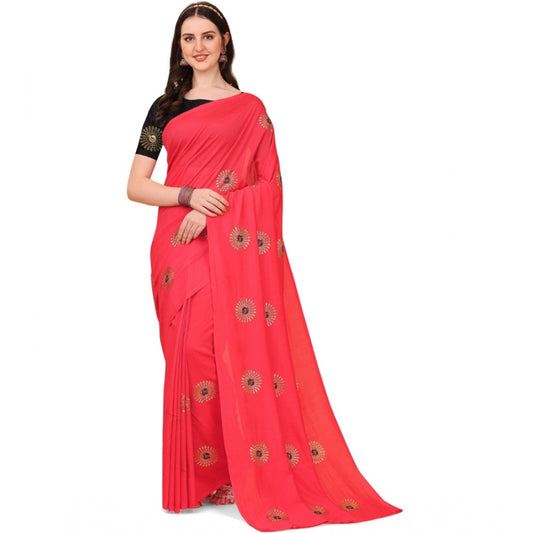 Incredible Silk Blend Embroidered Saree With Blouse Piece