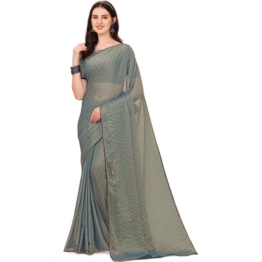 Incredible Silk Blend Embellished Saree With Blouse Piece