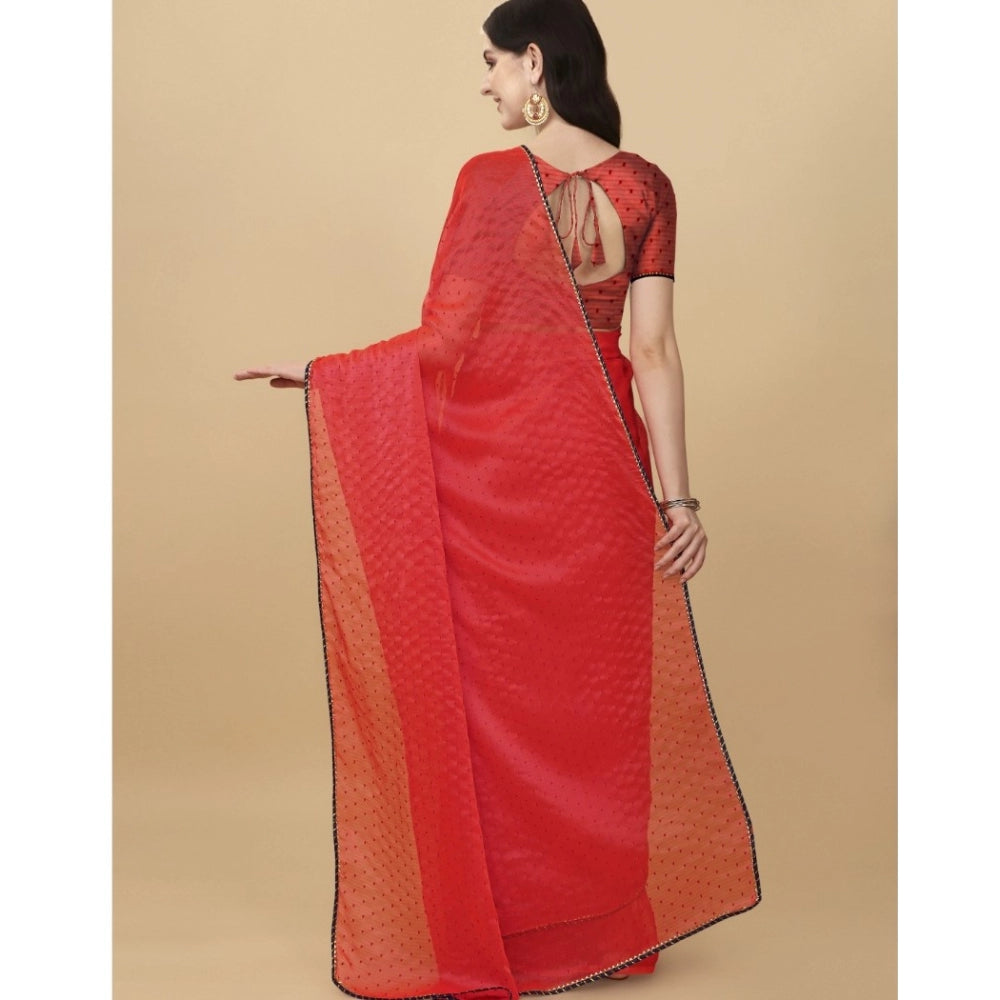 Incredible Silk Blend Embellished Saree With Blouse Piece